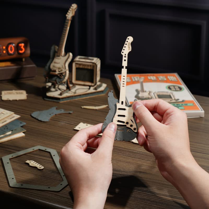 ROKR Wooden 3D Puzzles for Adults Guitar, Musical Instrument Model Kit 3D Puzzles to Build, Desk Decor/DIY Hobbies/Gifts (Electric Guitar)