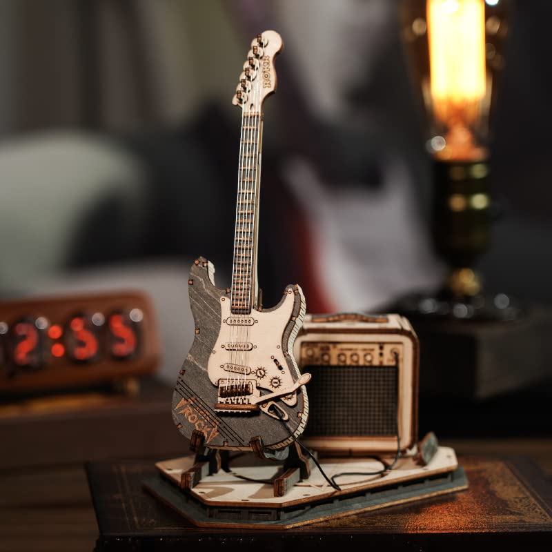 ROKR Wooden 3D Puzzles for Adults Guitar, Musical Instrument Model Kit 3D Puzzles to Build, Desk Decor/DIY Hobbies/Gifts (Electric Guitar)