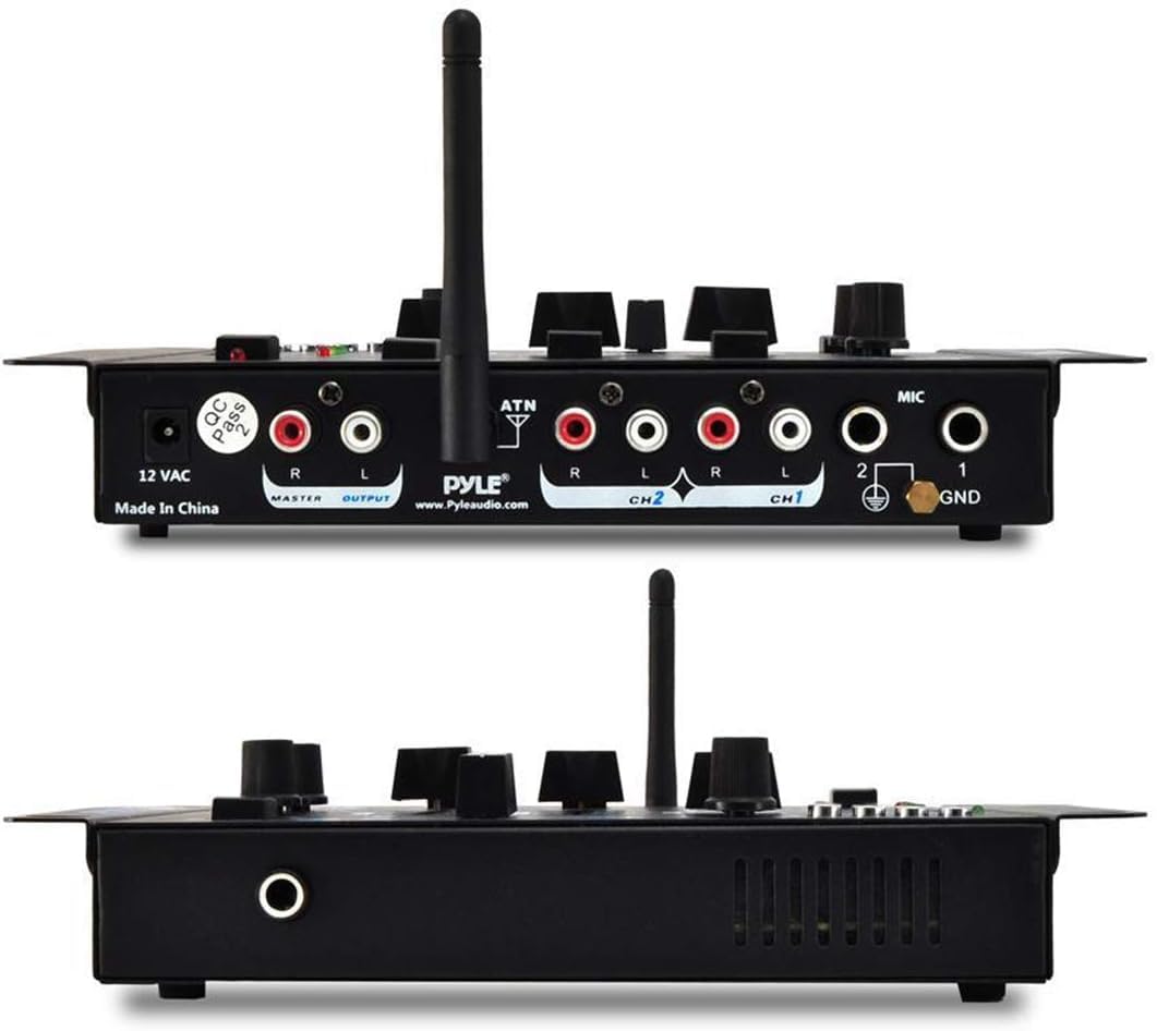 Pyle Wireless DJ Audio Mixer - 3 Channel Bluetooth Compatible DJ Controller Sound Mixer, Mic-Talkover, USB Reader, Dual RCA Phono/Line In, Microphone Input, Headphone Jack, Black - PMX7BU.5
