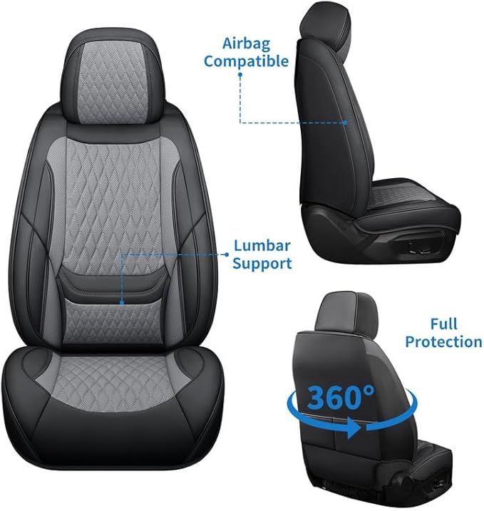 Car Seat Covers Full Set Custom Fit for Chevrolet/Chevy Equinox 2005-2026 - Premium Faux Leather with Lumbar Support | Breathable, Waterproof, Anti-Slip, Durable (Black&Gray,Full Set)