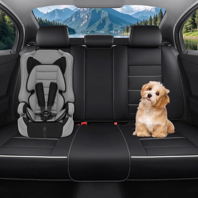 Car Seat Covers Full Set Custom Fit for Saturn ION 2003-2010-Luxury Leather with Lumbar Support, Breathable, Waterproof, Anti-Slip, Durable, Easy to Install (Black&White,Full Set)