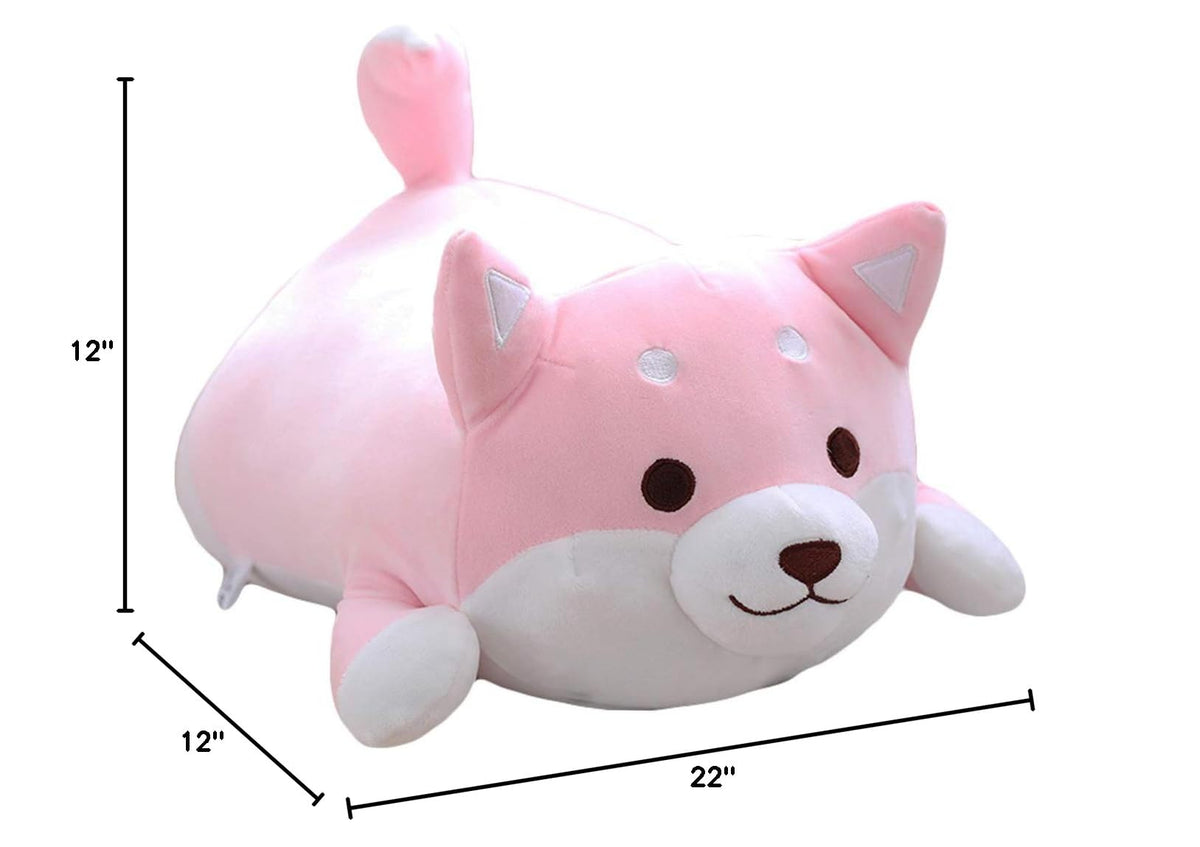 Shiba Inu Dog Plush Pillow,Soft Cute Corgi Stuffed Animals Doll Toys Gifts for Valentine, Christmas, Birthday, Bed, Sofa Chair (Pink Round Eye, 21.3in)
