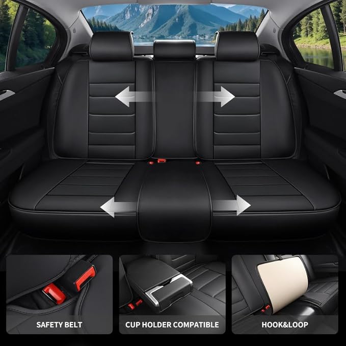 Car Seat Covers Custom Fit for Chevrolet/Chevy Spark 2012-2022, Premium Faux Leather Waterproof Car Seat Protectors with Lumbar Support, Breathable Anti-Slip Easy to Install(Black,Full Set)