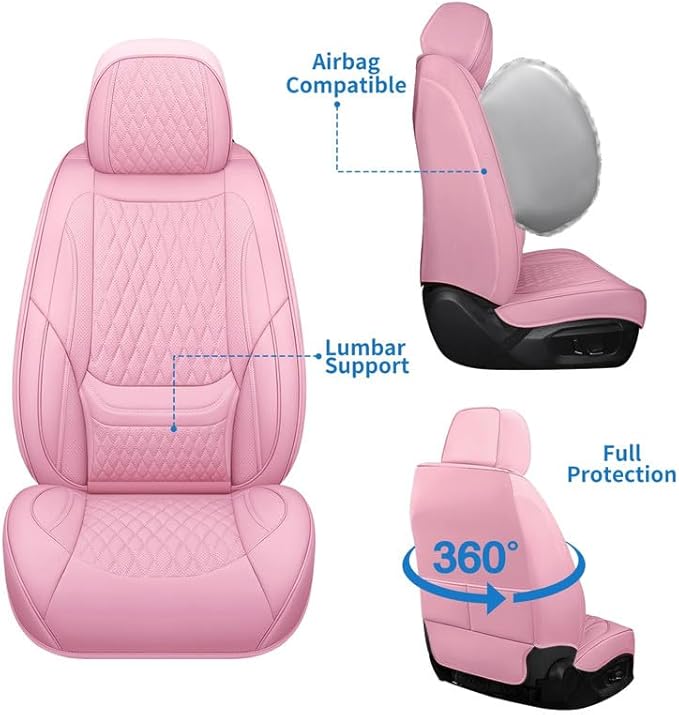 Car Seat Covers Full Set Custom Fit for Ford Fusion 2007-2020 - Premium Faux Leather with Lumbar Support | Breathable, Waterproof, Anti-Slip, Durable (Pink,Full Set)