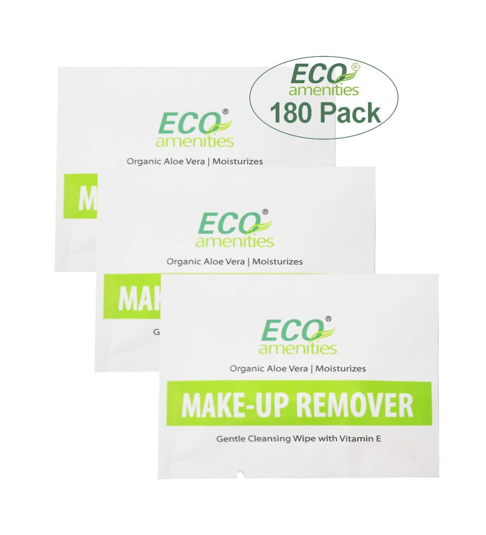 ECO Amenities Aloe Vera & Vitamin E Facial Washing Packets - 180 Count Bulk Makeup Remover Wipes - Hotel-Quality & Travel-Friendly Face Wipes Individually Wrapped