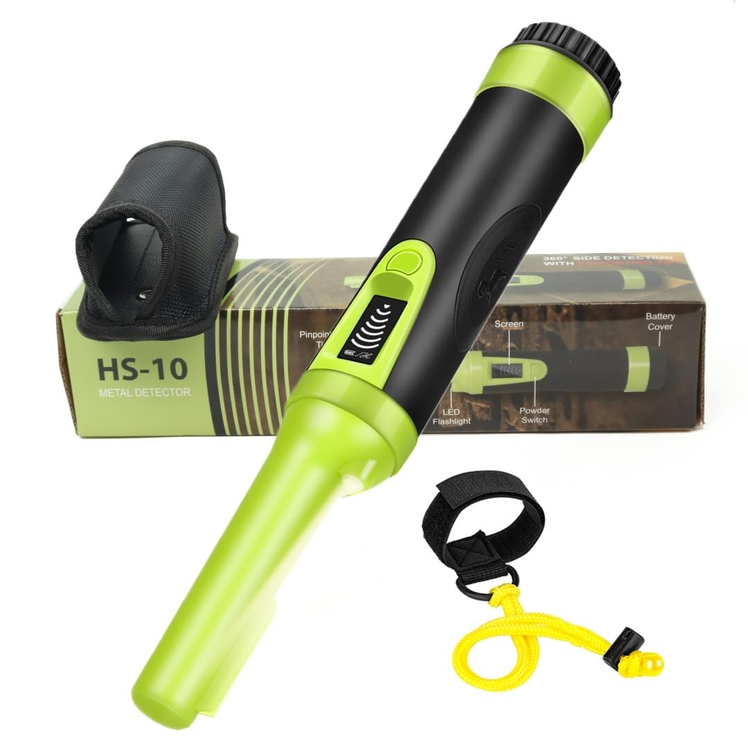 Fully Waterproof LCD Display Pinpointing Gold Metal Detector with LED Flashlight,360 Degree Searching Pinpointer,IP68 Underwater to 3m/9.8feet Treasure Hunter for Adults and Kids, Three Modes,Green