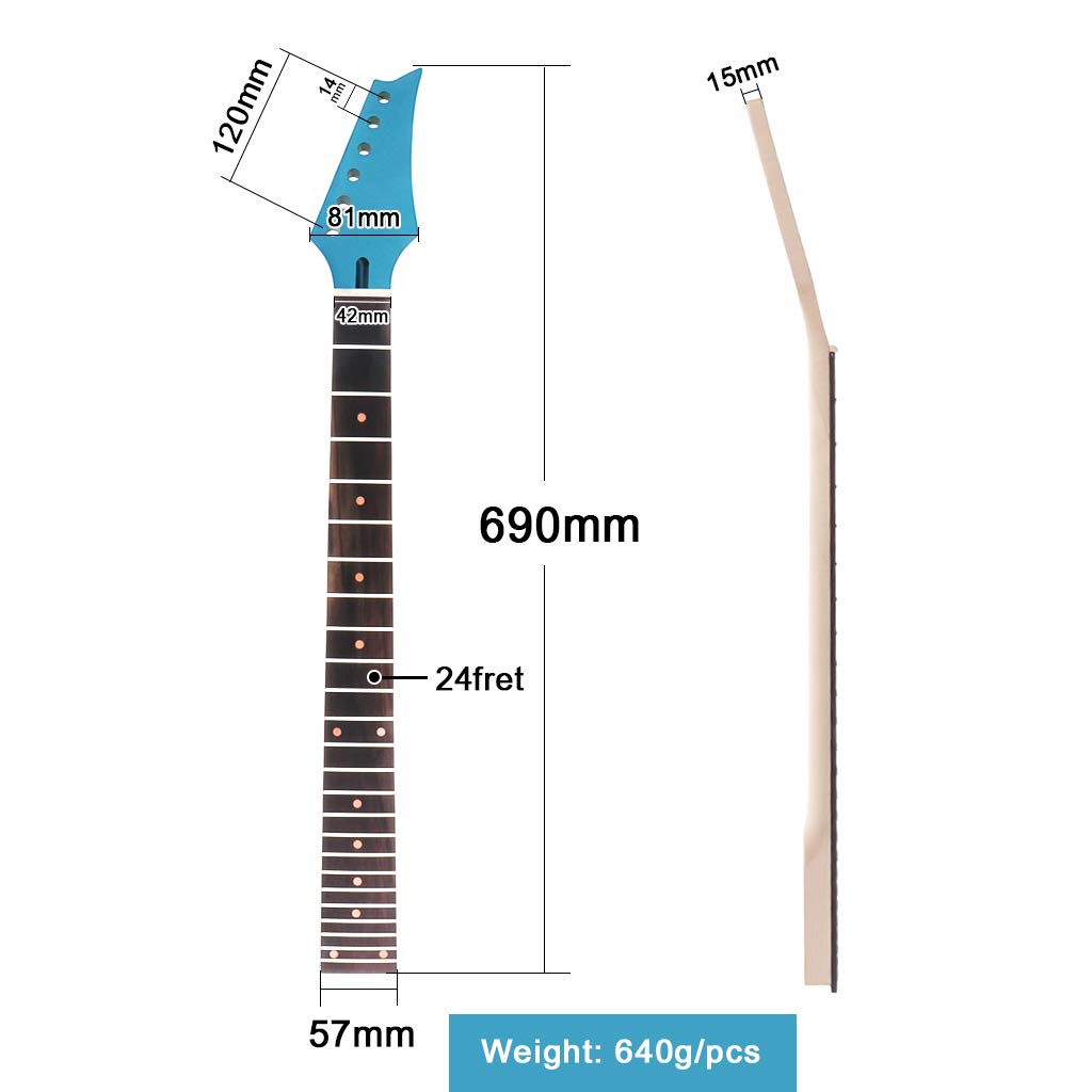 Alnicov Electric Guitar Neck Maple Head Rosewood Fretboard 24 Fret for Parts Replacement Blue