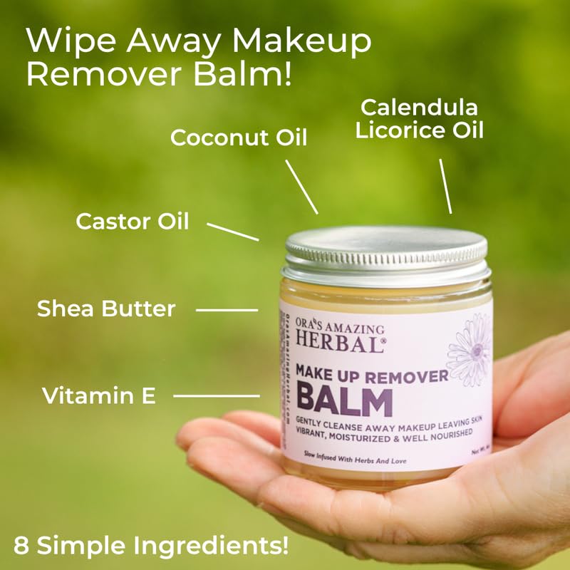Ora's Amazing Herbal Makeup Remover Balm, Calendula Cleansing Balm with Licorice Root, Make Up Remover, Fragrance Free Skincare, Plant Based Makeup Melt, 4 oz