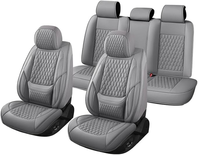 Car Seat Covers Full Set Custom Fit for Chevrolet/Chevy Cruze 2011-2019 - Premium Faux Leather with Lumbar Support | Breathable, Waterproof, Anti-Slip, Durable (Gray,Full Set)