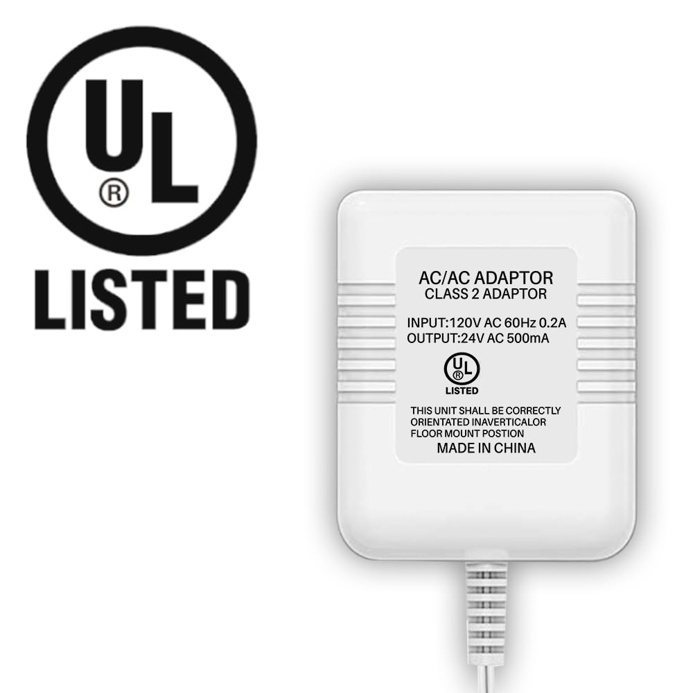 26ft 24V 500mA Doorbell Transformer Compatible with All Ring Versions, Nest, Arlo, Amcrest, Logitech, Wyze, Eufy Doorbells, Thermostats C Wire for Nest, Honeywell, Ecobee, Sensi (UL Certified)