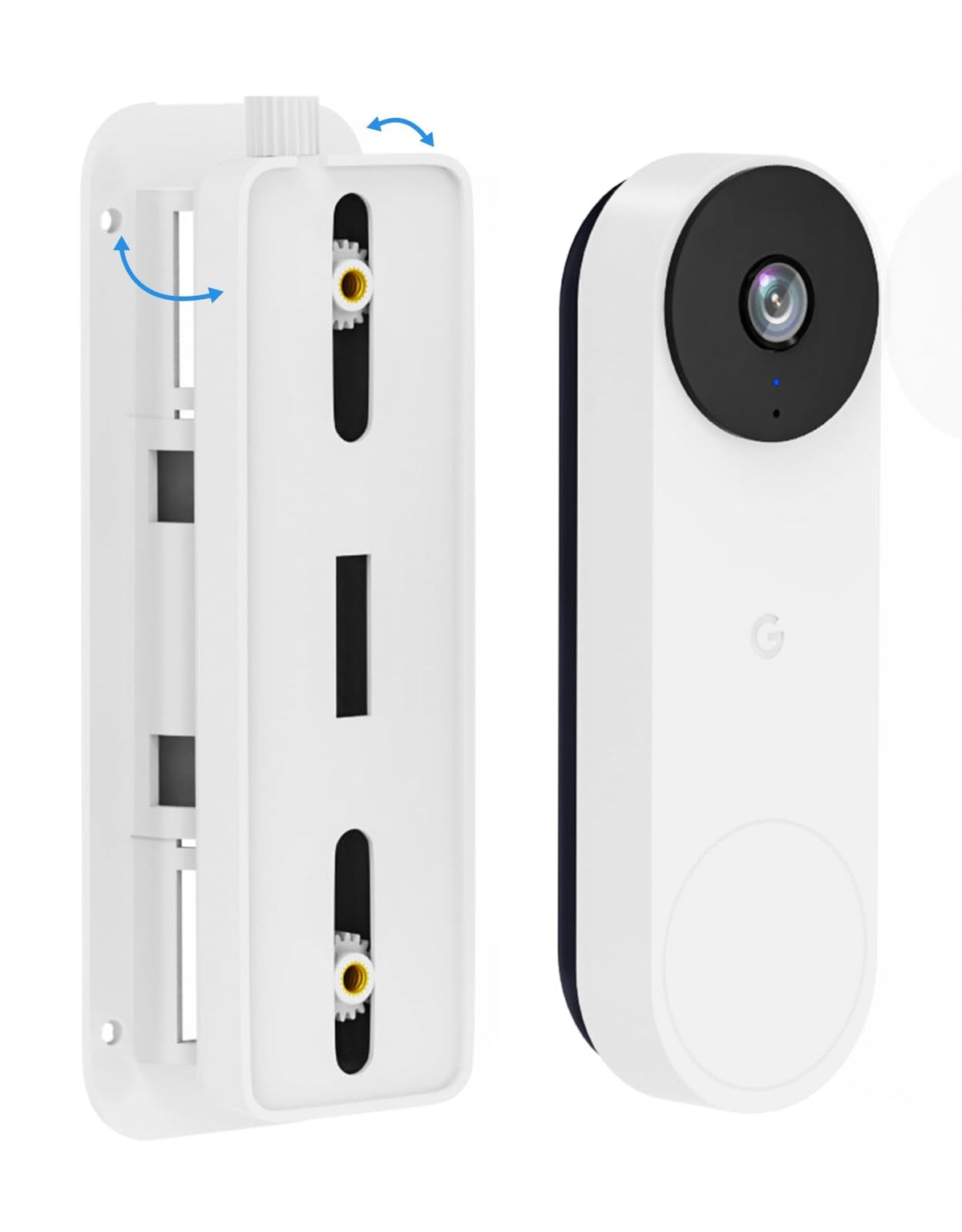 No Drill Doorbell Mount for Google Nest Doorbell Wired(3rd/2nd Gen)/Google Nest Hello Doorbell, 45° Left & Right Adjustment Angel Door Bell Wedge Mount for Apartment, No Drill Mounting Bracket-White