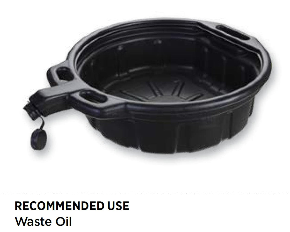 Groz 41960 4.25 Gallon Oil Drain Pan - with Spout Cap, Durable HDPE Construction, Spill-Proof Design for Auto Shops and Garages, Black Color, Pack of 2