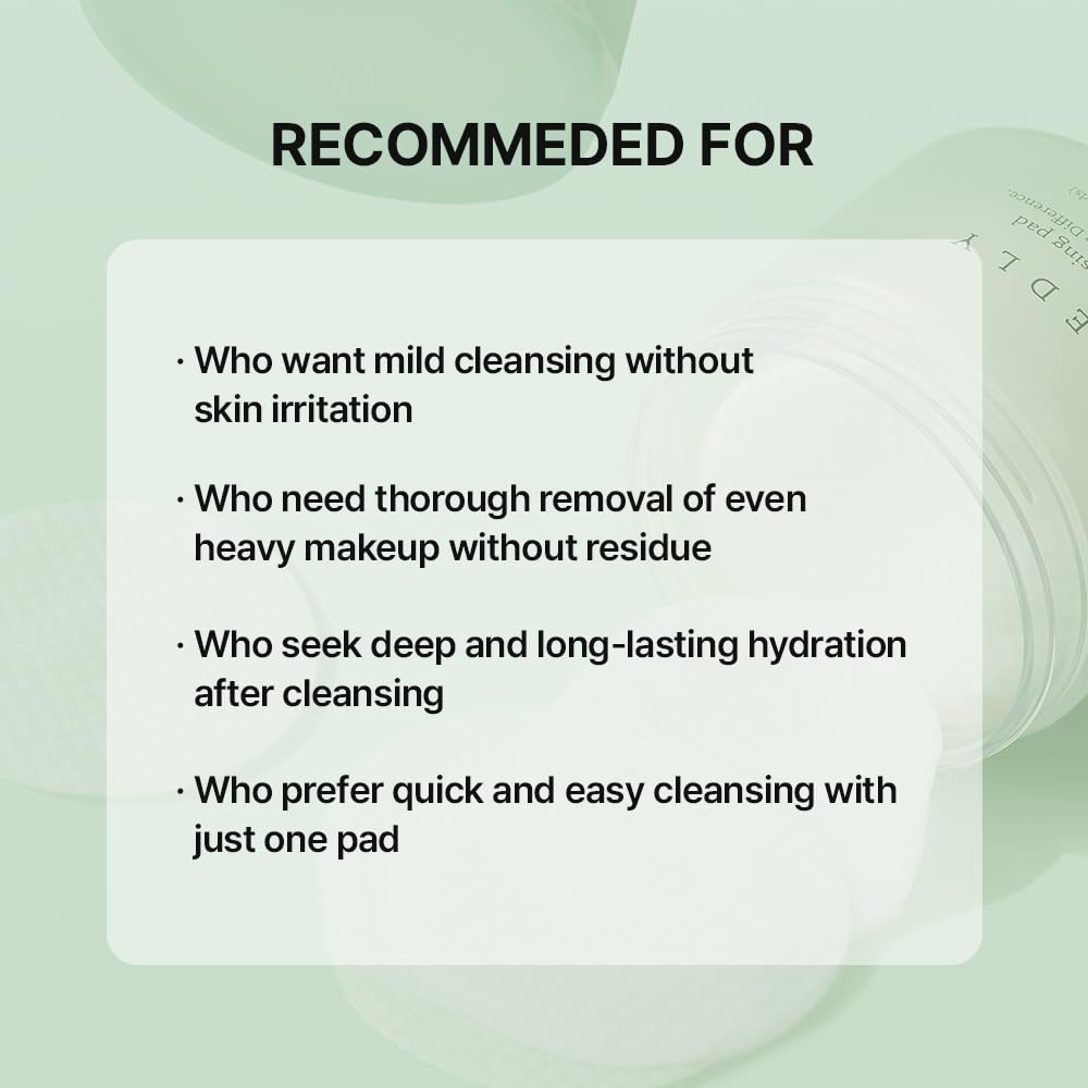 NEEDLY Mild Cleansing Pad, Makeup Remover for Sensitive Skin (60 Pads), Triple Deep Cleansing, Barrier Care with Only Two Surfactants & Panthenol, Extra-Large Soft Vegan Pad, Korean Skincare