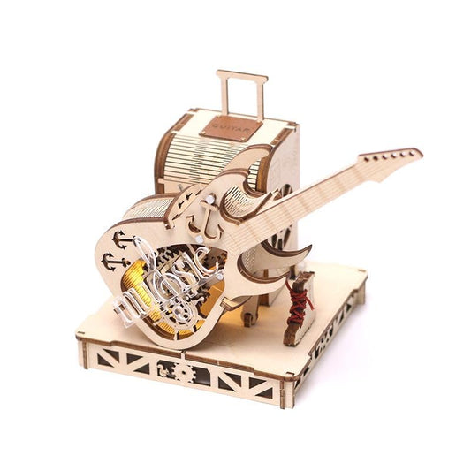 3D Wooden Puzzle Music Box, Guitar DIY Model Kit, Electric Guitar Model 3D Wooden Puzzle, Gears and Strings Jigsaw Puzzle, DIY Presents for Kids & Toddlers