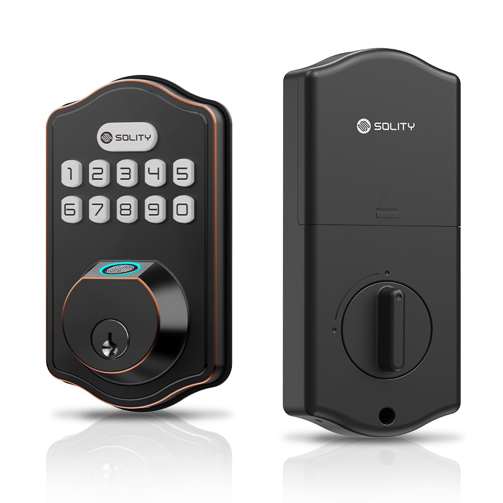 Solity Smart Digital Electronic Deadbolt Door Lock, Keyless Entry, Auto Lock, 50 Custom Codes & Fingerprints, Easy Installation, Keypad for Front & Back Door, AT10 (Oil Rubbed Bronze)