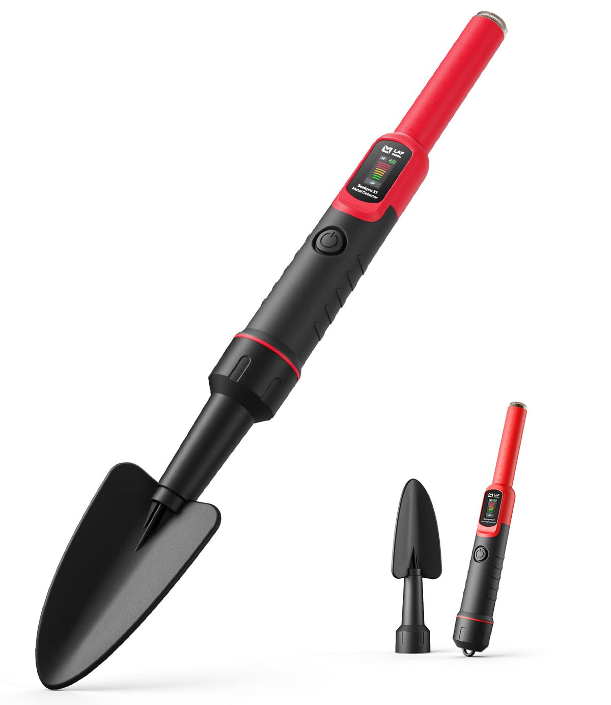 2-in-1 Metal Detector Pinpointer with Digging Shovel, LAFMATE Handheld Pin Pointer Wand with 360° Detection, IP68 Waterproof, 3 Sensitivity Levels & Dual Alert Modes, for Adults Kids Treasure Hunting