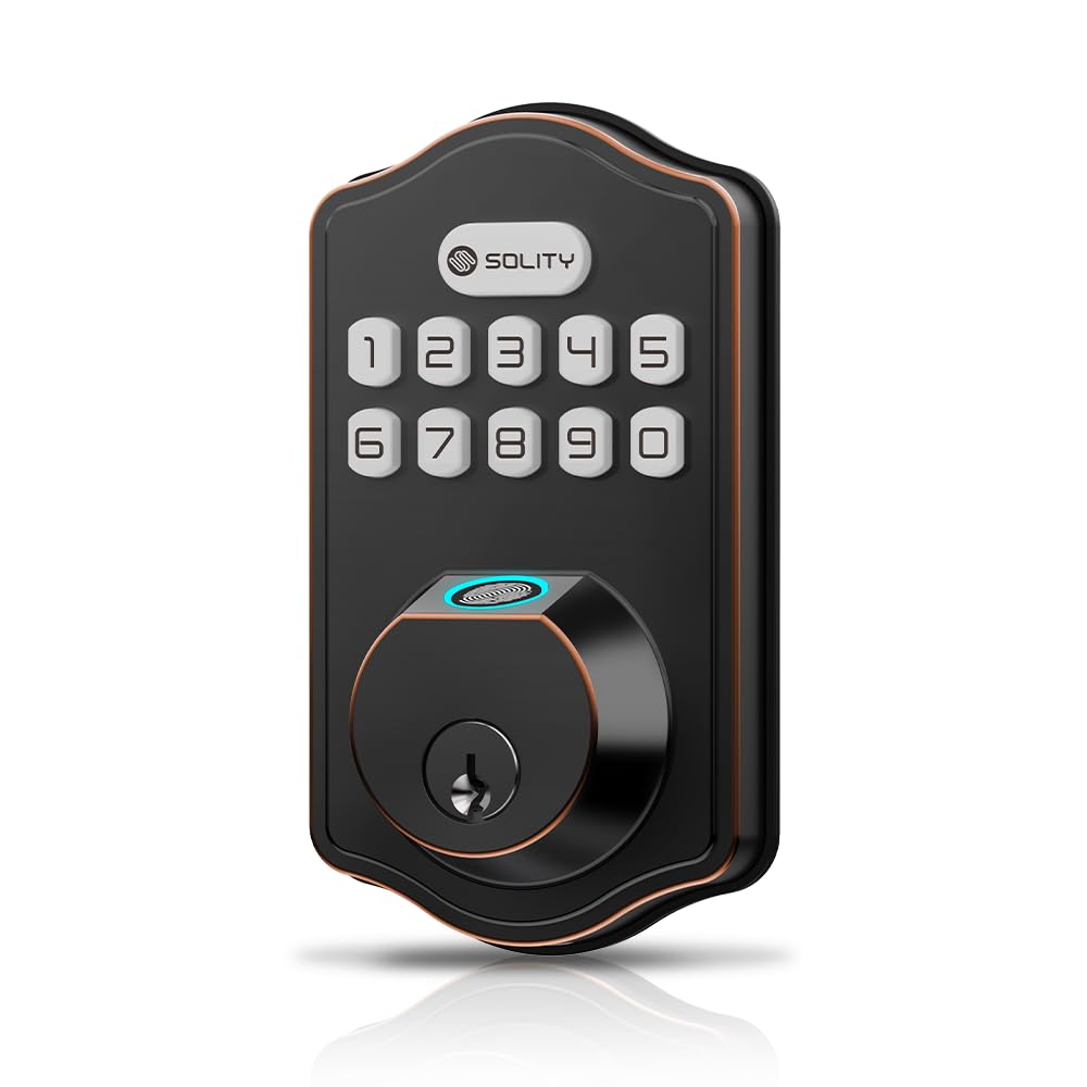 Solity Smart Digital Electronic Deadbolt Door Lock, Keyless Entry, Auto Lock, 50 Custom Codes & Fingerprints, Easy Installation, Keypad for Front & Back Door, AT10 (Oil Rubbed Bronze)