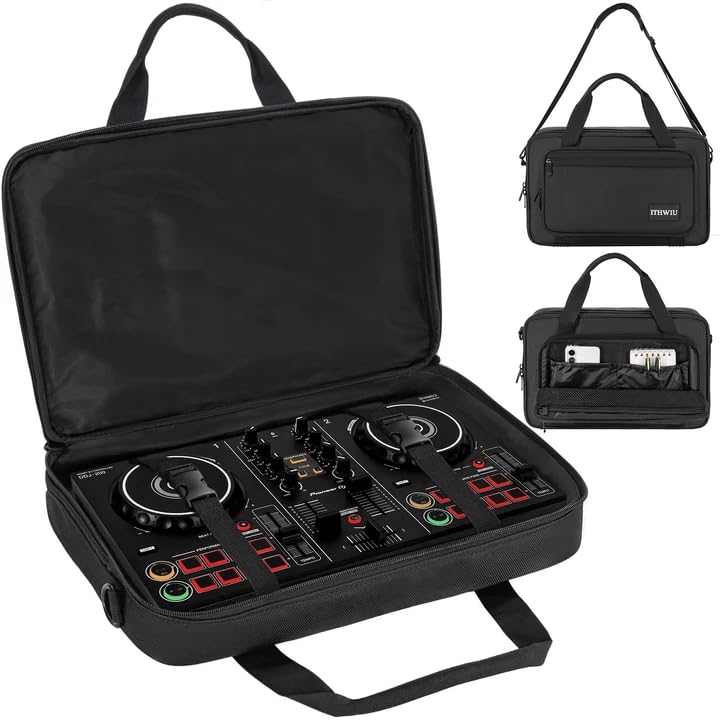 ITHWIU DJ Carrying Case Fits DDJ 200, ddj-wego3, AKAI MK3, Native Maschine Mikro Mk3, Hercules DJ Control Inpulse 200, Numark Party mix, Multi-FX pedals, line 6 helix floor, 16 x 10 x 2.5 Inch, Black