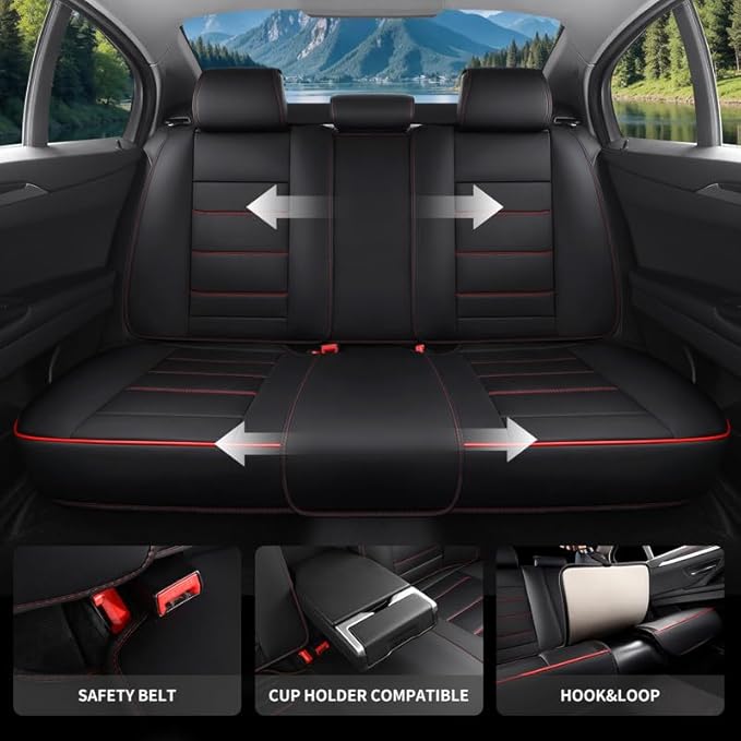 Car Seat Covers Full Set Custom Fit for Chevy Trailblazer 2021-2026-Luxury Leather with Lumbar Support, Breathable, Waterproof, Anti-Slip, Durable, Easy to Install (Black&Red,Full Set)