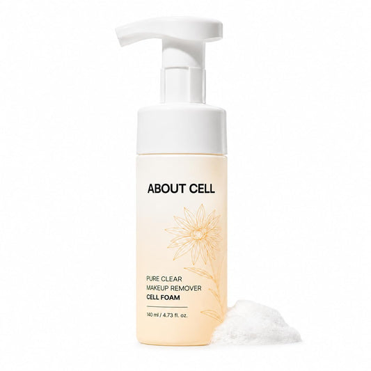 ABOUT CELL Pure Clear Foaming Makeup Remover, 2-in-1 Face Wash for Base Makeup & Sunscreen, Micro-Bubble Korean Facial Cleanser for Sensitive Skin, 140 mL (4.73 fl oz)