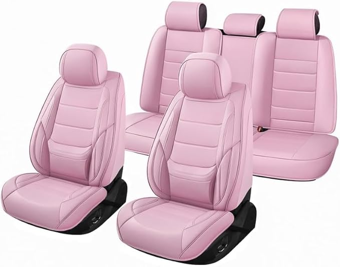 Car Seat Covers Full Set Fit for Buick Century 1997-2005, Premium Faux Leather Waterproof Car Seat Protectors with Lumbar Support, Breathable Anti-Slip Easy to Install(Pink,Full Set)
