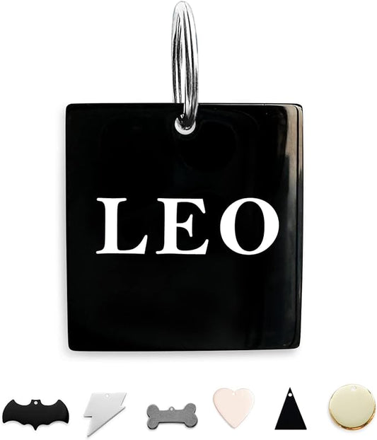 Premium 316 Surgical Grade Stainless Steel Personalized Dog & Cat ID Tags - Fun Shapes for Sporty Outdoor Pets - Custom Engraved Name & Info for Collar Accessories & Pet Necklaces Square 5 Color
