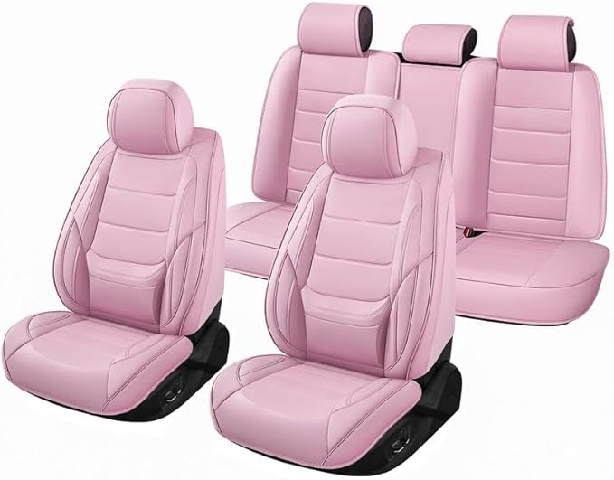 Car Seat Covers Full Set Custom Fit for Mercury Milan 2006-2011 - Premium Leather with Lumbar Support, Breathable, Anti-Slip & Excellent Seating Experience (Pink, Full Set)