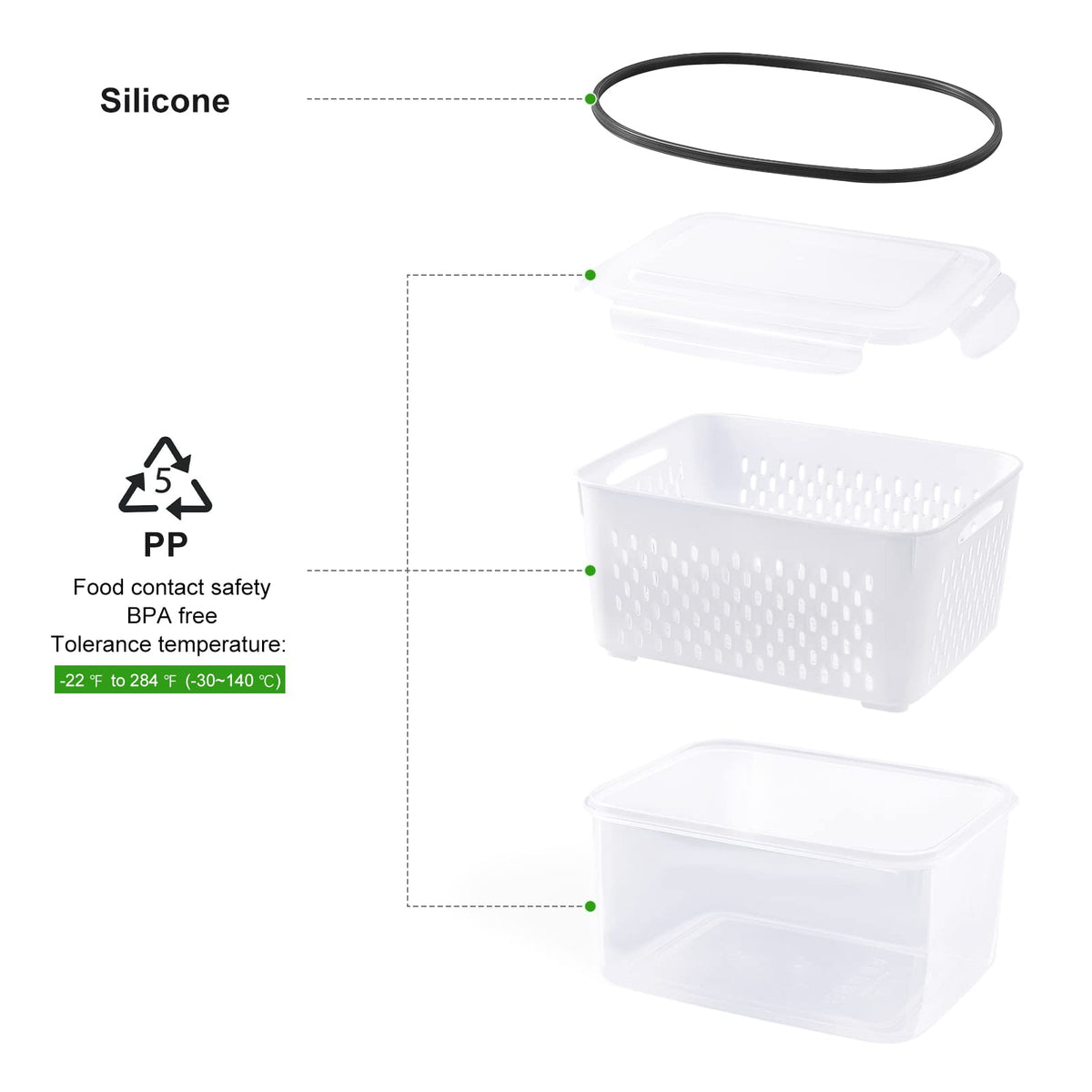 5 PCS Large Fruit storage Containers for Fridge ,Food Storage Containers