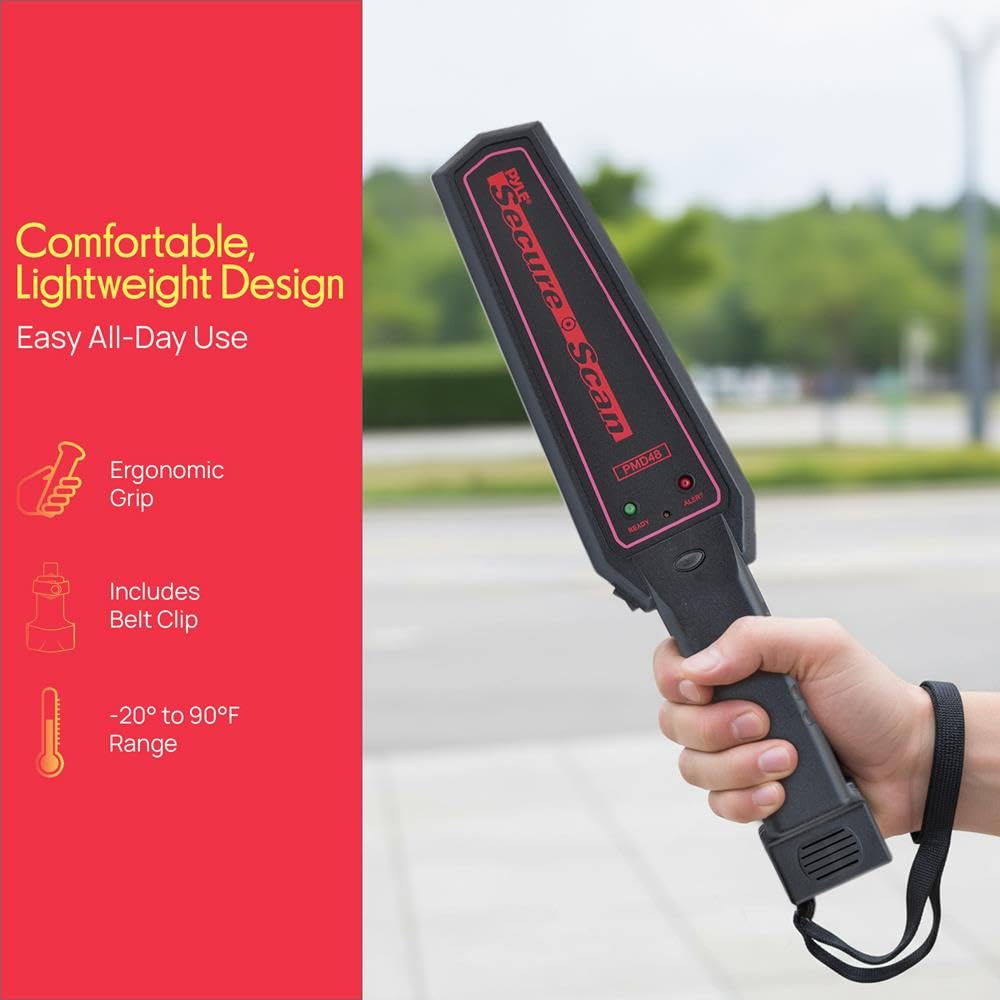 Pyle Handheld Metal Detector Wand with Holster – Portable Security Wand Scanner, Adjustable Sensitivity, Sound & Vibration Alerts, Detects Weapons, Knives, Metal Objects for Security Guards & Events
