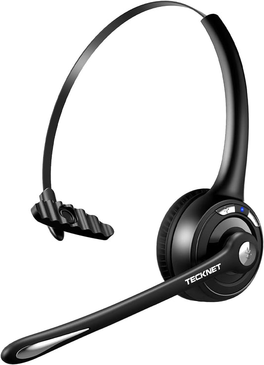 TECKNET Bluetooth Headset, Wireless On Ear Headphones with Noise Cancelling Microphone for Trucker, Hand Free Wireless Headset with Mute Mic for Phone