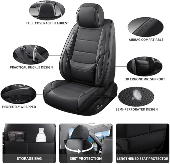 Car Seat Covers Custom Fit for Chevrolet/Chevy Spark 2012-2022, Premium Faux Leather Waterproof Car Seat Protectors with Lumbar Support, Breathable Anti-Slip Easy to Install(Black,Full Set)