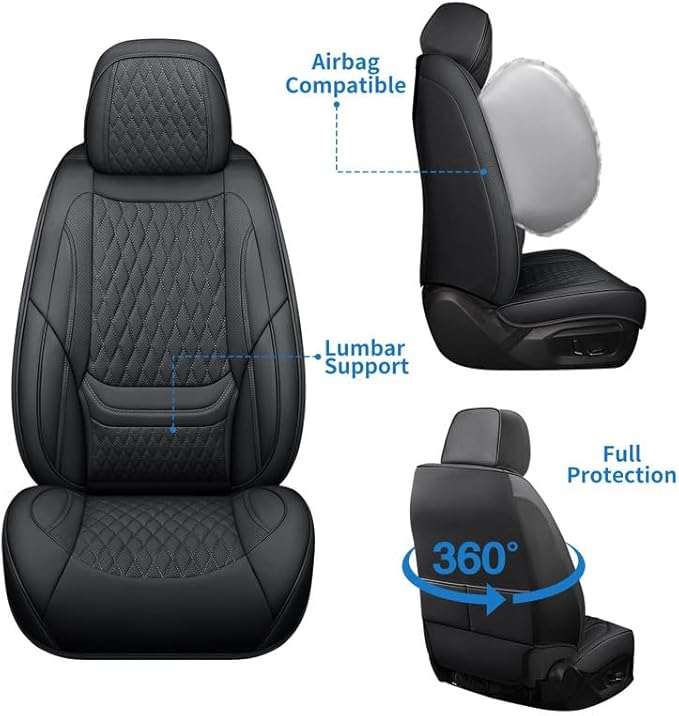 Front Seat Car Seat Covers Custom Fit for Chevrolet/Chevy Captiva 2006-2018 - Premium Faux Leather with Lumbar Support | Breathable, Waterproof, Anti-Slip, Durable (Black,Front Seat)