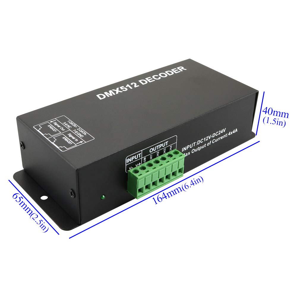 AZIMOM LED 4Channel DMX Decoder Controller with Digital Display DC5V-24V 4X4A DMX512 led Controller for RGB Tape Strip Light Decoder Dimmer