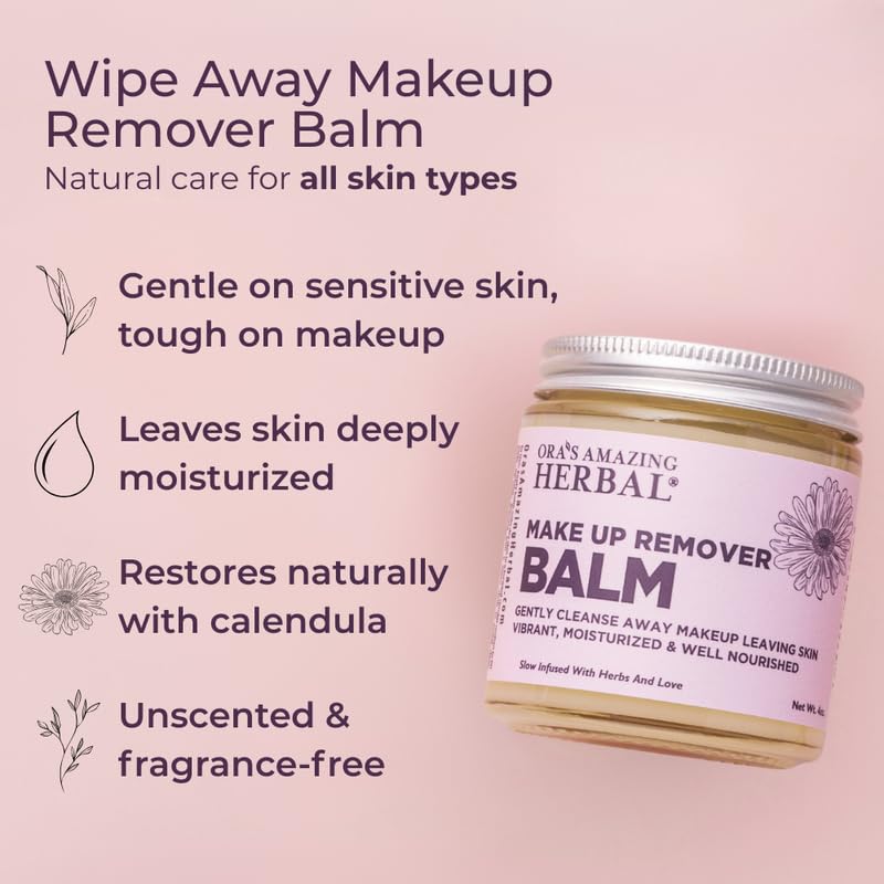 Ora's Amazing Herbal Makeup Remover Balm, Calendula Cleansing Balm with Licorice Root, Make Up Remover, Fragrance Free Skincare, Plant Based Makeup Melt, 4 oz