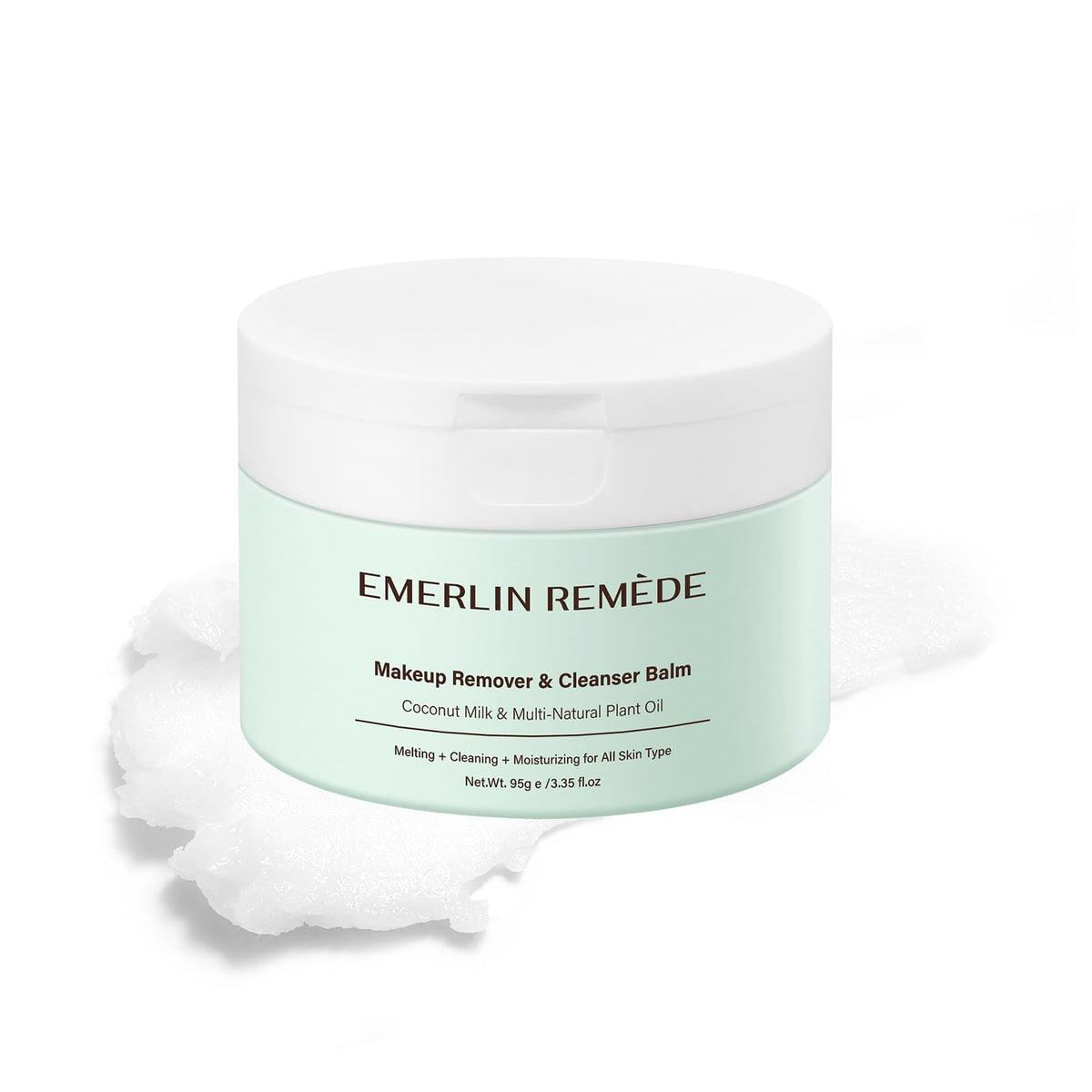 Emerlin Remède Makeup Remover & Cleanser Balm with Coconut Milk & Multi Natrual Plant Oil for Melting, Cleaning And Moisturizing For All Skin Type