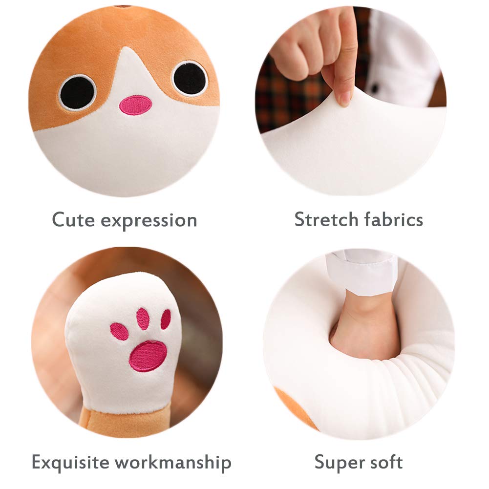 Jensquaify Long Cat Plush Pillow - Cute Kitten Stuffed Animal Body Hugging Toy for Kids, 19.68 Inch (Brown)