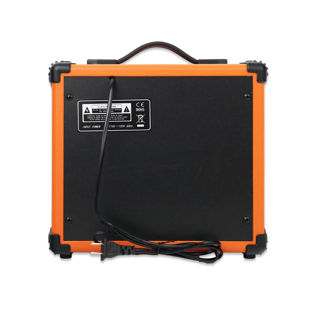Demusea Electric Guitar Amplifier 20w Guitar amp Orange Color Portable Travel amp Drive gain bass Treble Volume Headphone for Beginner Practice 3m noiseless Cable Pick Adapter Earphone aux Cable in
