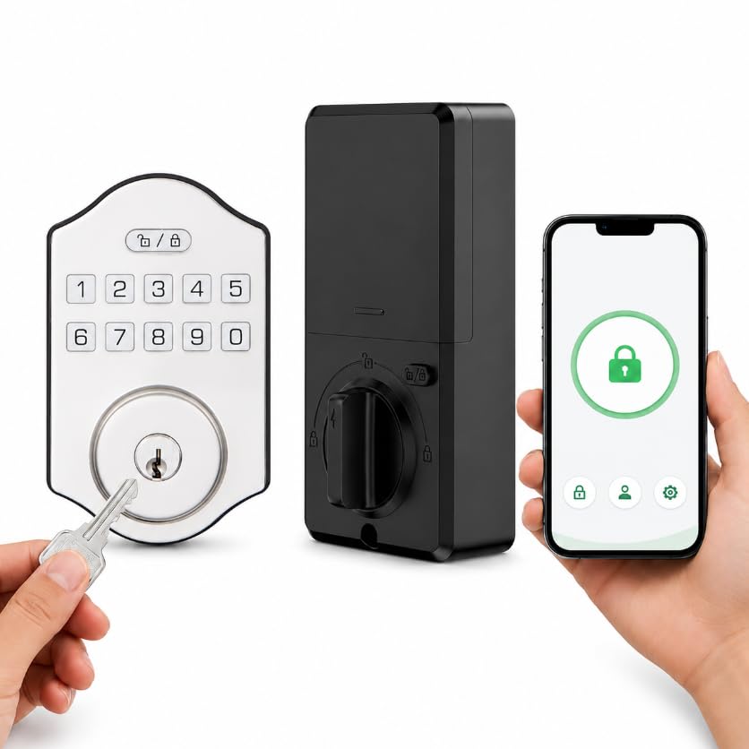 Bluetooth Smart Deadbolt Lock with Tuya App Control – Keyless Entry Front Door Lock, Keypad, Auto Lock, Easy Install, 2 Backup Keys (Silver)