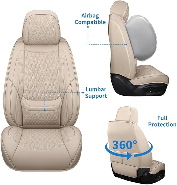 Front Seat Car Seat Covers Custom Fit for Mercury Milan 2006-2011 - Premium Faux Leather with Lumbar Support | Breathable, Waterproof, Anti-Slip, Durable (Beige,Front Seat)
