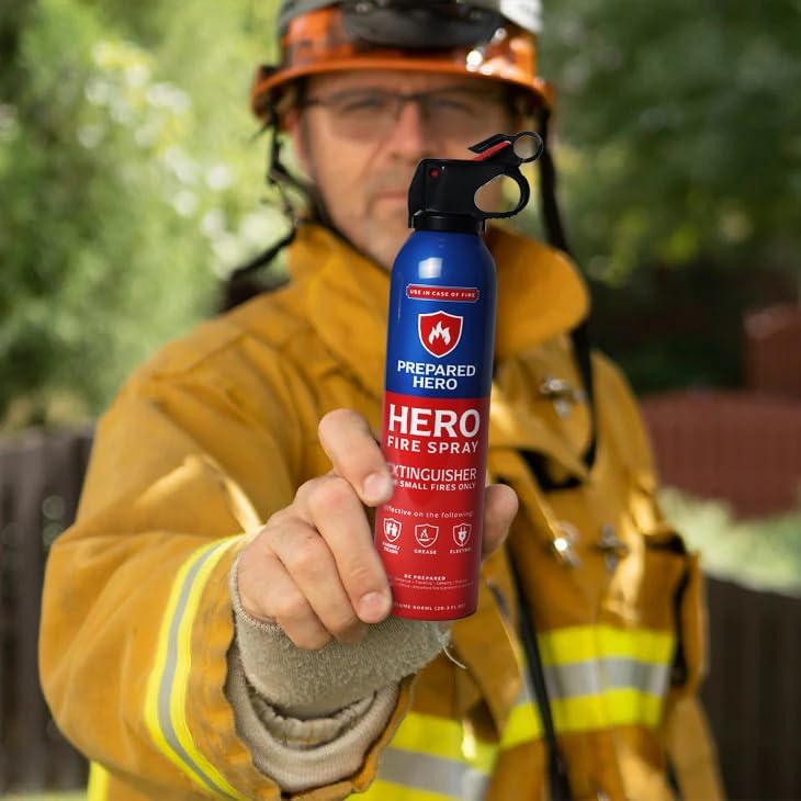 Prepared Hero Fire Spray - Mini Fire Extinguishers for House, Car, Garage - Kitchen Small Fire Extinguisher for Home, Made in USA, 100% Organic - Compact, Portable & Easy to Use, Non-Toxic - 4 Pack