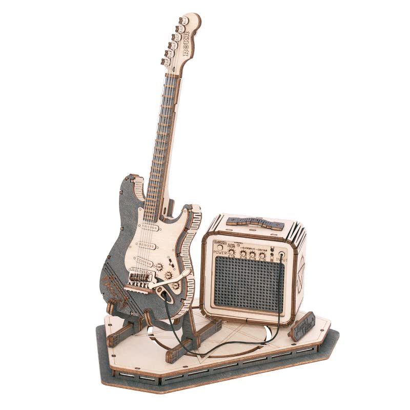 ROKR Wooden 3D Puzzles for Adults Guitar, Musical Instrument Model Kit 3D Puzzles to Build, Desk Decor/DIY Hobbies/Gifts (Electric Guitar)