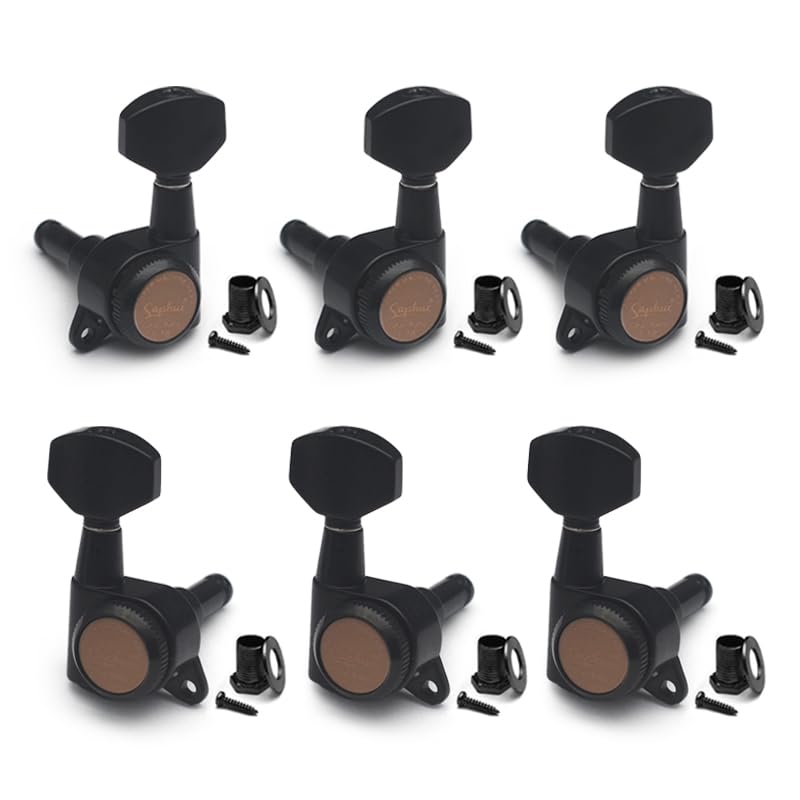 SAPHUE Guitar Locking Tuners 1:18 Lock String Tuning Key Pegs Machine Head with Hexagonal Handle Replacement for Electric Folk or Acoustic Guitars (Black)