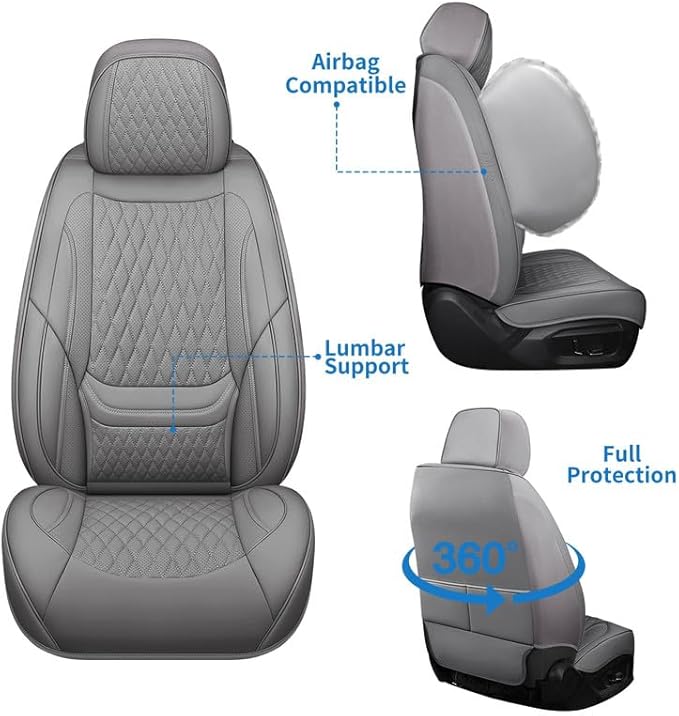Car Seat Covers Full Set Custom Fit for Ford Bronco Sport 2021-2026 - Premium Faux Leather with Lumbar Support | Breathable, Waterproof, Anti-Slip, Durable (Gray,Full Set)