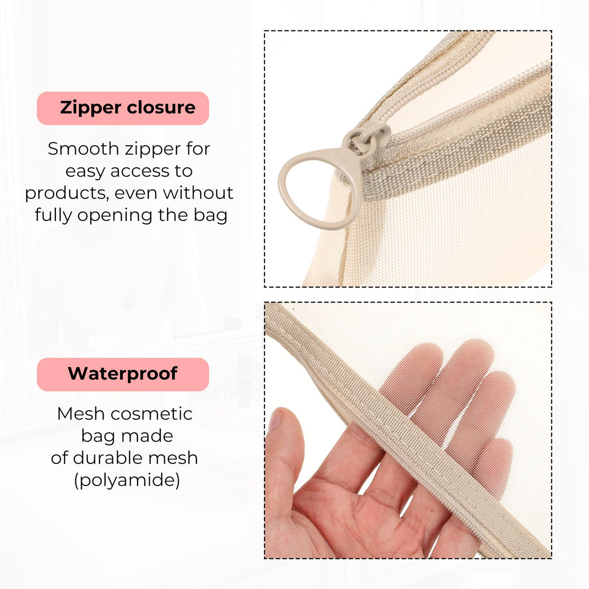 5PCS Makeup Brush Pouch with Zipper Clear Mesh Slim Makeup Bag for Purse - thewildfolk 5PCS Makeup Brush Pouch with Zipper Clear Mesh Slim Makeup Bag for Purse
