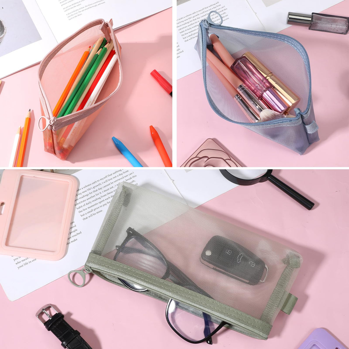 5PCS Makeup Brush Pouch with Zipper Clear Mesh Slim Makeup Bag for Purse - thewildfolk 5PCS Makeup Brush Pouch with Zipper Clear Mesh Slim Makeup Bag for Purse