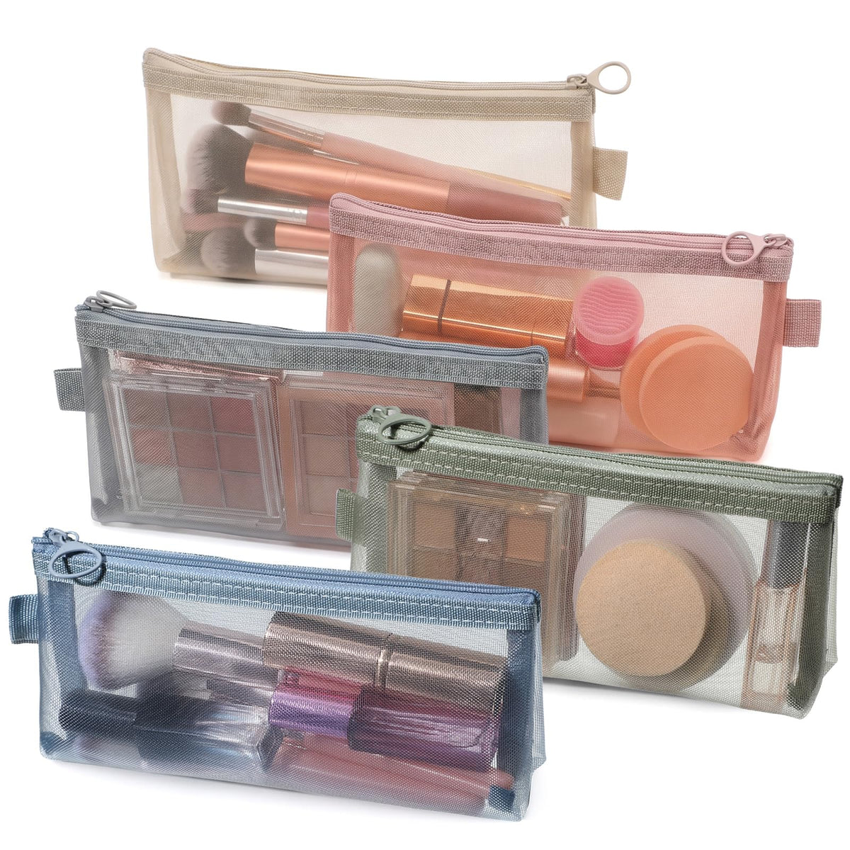 5PCS Makeup Brush Pouch with Zipper Clear Mesh Slim Makeup Bag for Purse - thewildfolk 5PCS Makeup Brush Pouch with Zipper Clear Mesh Slim Makeup Bag for Purse