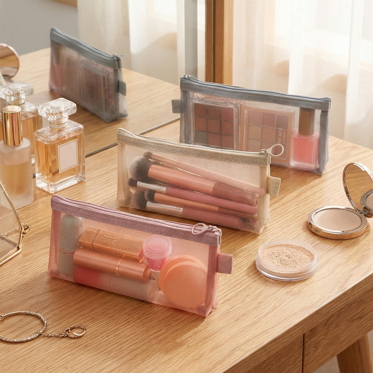 5PCS Makeup Brush Pouch with Zipper Clear Mesh Slim Makeup Bag for Purse - thewildfolk 5PCS Makeup Brush Pouch with Zipper Clear Mesh Slim Makeup Bag for Purse