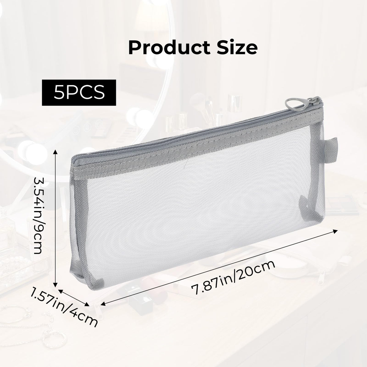 5PCS Makeup Brush Pouch with Zipper Clear Mesh Slim Makeup Bag for Purse - thewildfolk 5PCS Makeup Brush Pouch with Zipper Clear Mesh Slim Makeup Bag for Purse