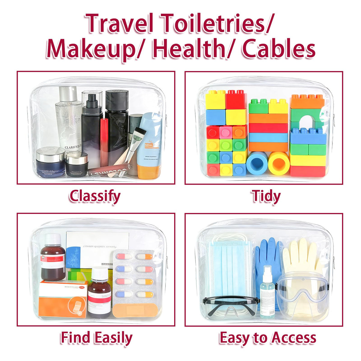 6 Pcs Large Clear Makeup Bags, TSA Approved Toiletry Bags for Travel, Waterproof Clear Pouches with Zipper, Plastic Cosmetic Organizer Case for Women Men Vacation Bathroom Essentials (White Large) - thewildfolk 6 Pcs Large Clear Makeup Bags, TSA Approved Toiletry Bags for Travel, Waterproof Clear Pouches with Zipper, Plastic Cosmetic Organizer Case for Women Men Vacation Bathroom Essentials (White Large)