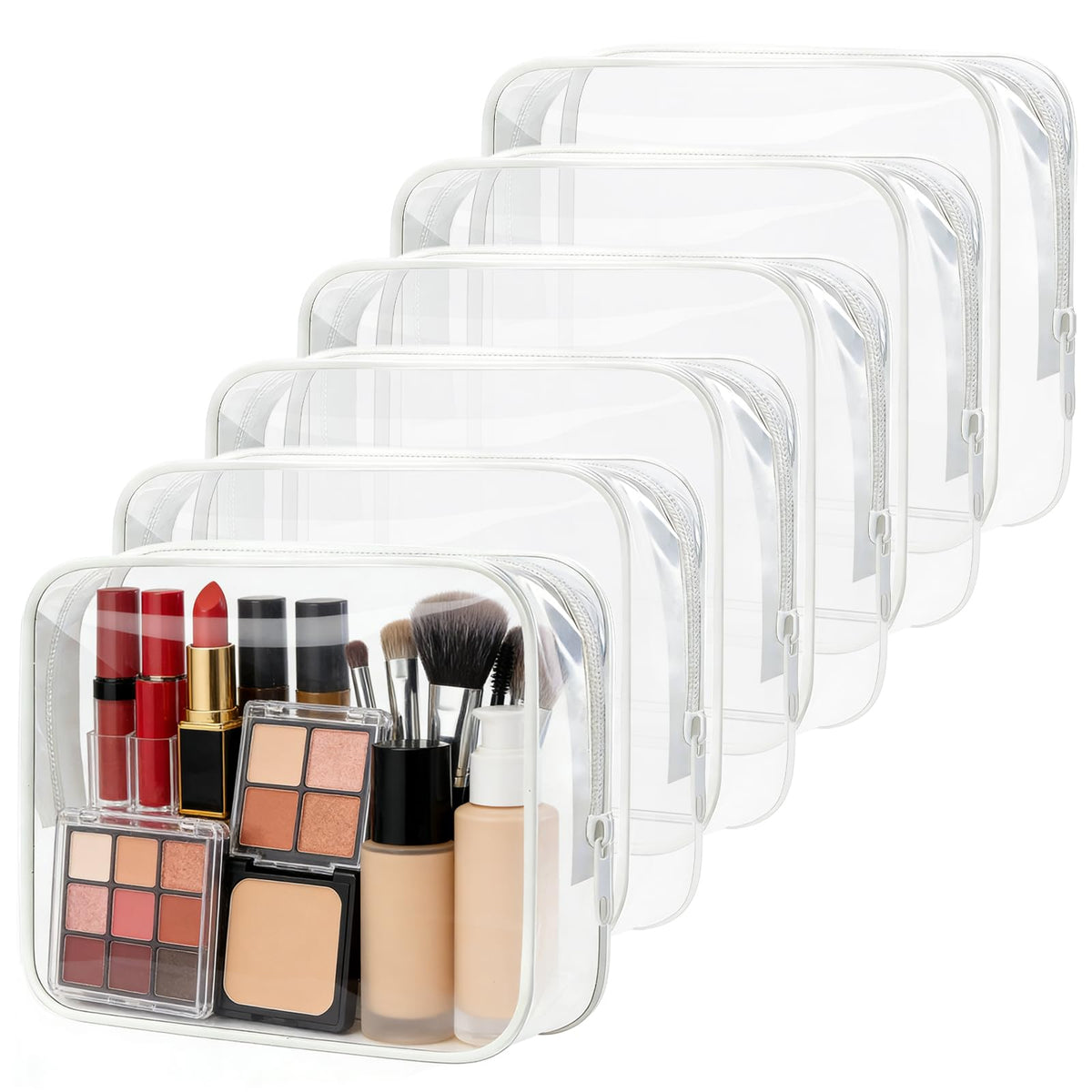 6 Pcs Large Clear Makeup Bags, TSA Approved Toiletry Bags for Travel, Waterproof Clear Pouches with Zipper, Plastic Cosmetic Organizer Case for Women Men Vacation Bathroom Essentials (White Large) - thewildfolk 6 Pcs Large Clear Makeup Bags, TSA Approved Toiletry Bags for Travel, Waterproof Clear Pouches with Zipper, Plastic Cosmetic Organizer Case for Women Men Vacation Bathroom Essentials (White Large)